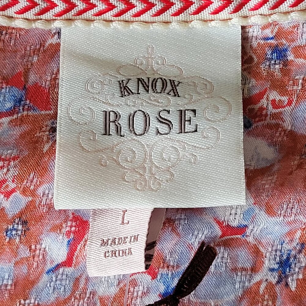 Knox Rose Rebel Red Floral Pintuck Peasant Blouse Size L Boho Top NWT - Picture 4 of 11